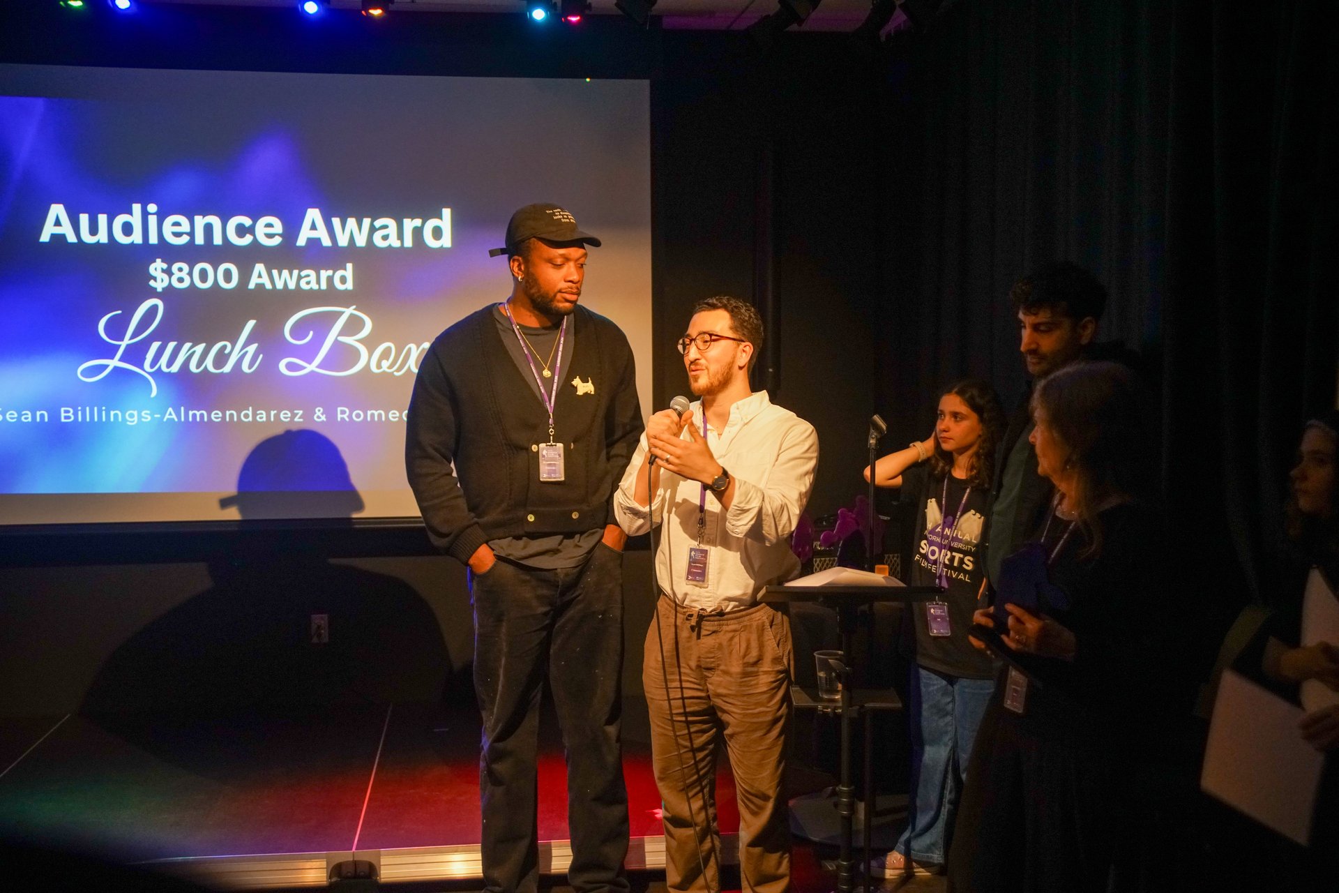 Sean Billings and Romeo Okwara accept the Audience Award for Lunch Box