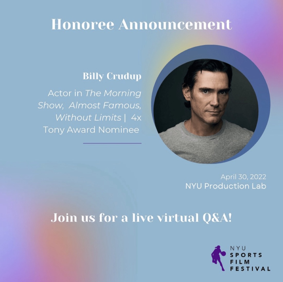 Honoree announcement for Billy Crudup